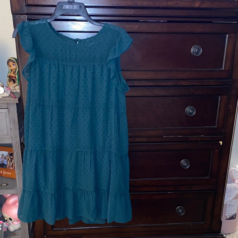 Crystal Doll Kids Dress in Teal with Ruffle Details